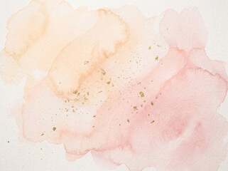 Fototapeta premium Soft pastel watercolor paint wash texture background with delicate gold foil sparkles