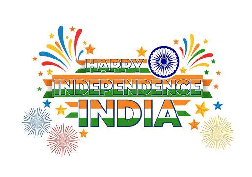 Happy Independence India - Celebratory Fireworks, National Flag Colors