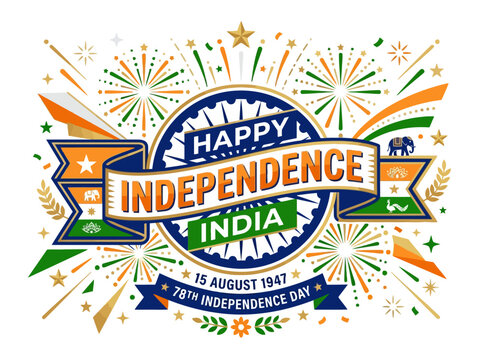 Happy Independence India - Republic Day Celebration, Fireworks, Indian Flag Colors