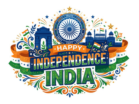 Happy Independence India - National Symbols & Festive Elements
