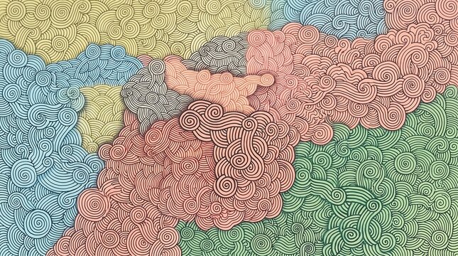 Pastel Asian Cloud Pattern Hand Drawn Swirl Background