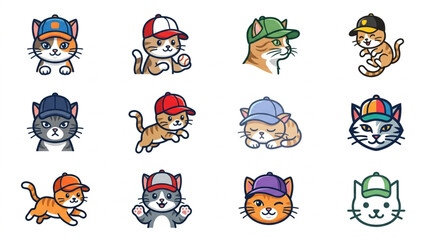 Cute Pixel Art Cats Wearing Funny Hats and Accessories. © Ga