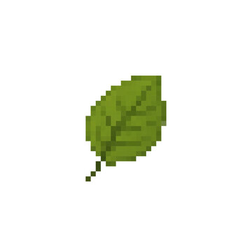 Pixel icon with a green tree leaf. Simple flat pixel vector art.
