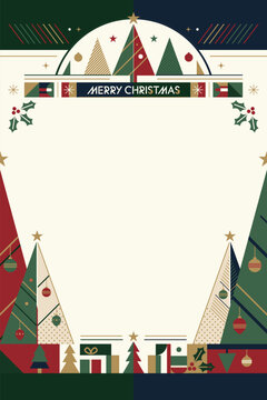 Merry Christmas background vertical template with abstract element geometric forms modern retro style have blank space.