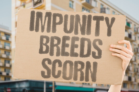 "Impunity Breeds Scorn" Show how lack of consequence destroys public respect. IMPUNITY. CONTEMPT. TRUST. SCORN. GOVERNANCE.