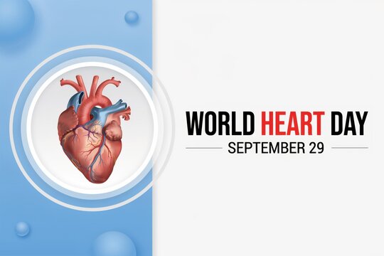World Heart Day poster with a realistic anatomical heart. Medical awareness.