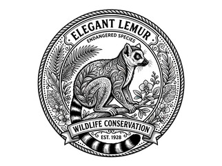 Elegant Lemur Wildlife Conservation Emblem © Arif
