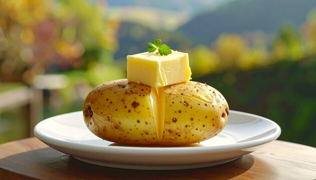 美味しそうなじゃがバターの画像、健やかな背景