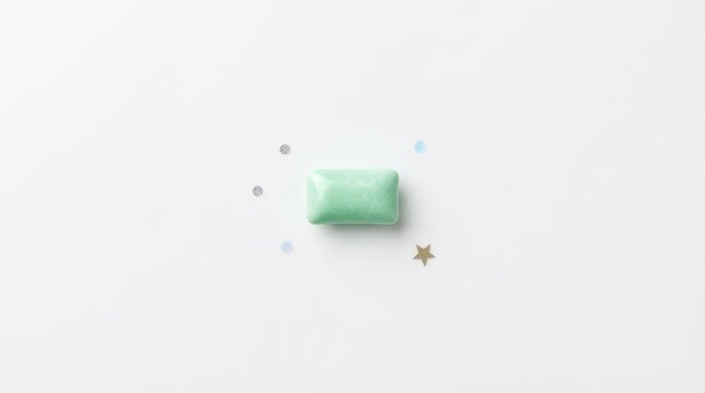 Creative Mint Gum on White Surface with Decorative Stars and Confetti - Minimalist Design