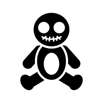 Creepy doll vector icon with stitched mouth, Halloween symbol and scary fantasy