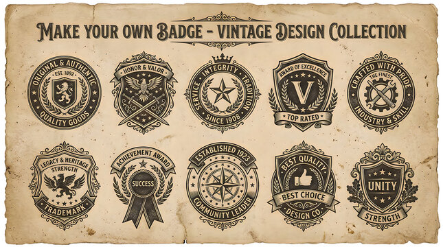 Vintage Style Badge Design Collection For Custom Emblem Creation transparent background