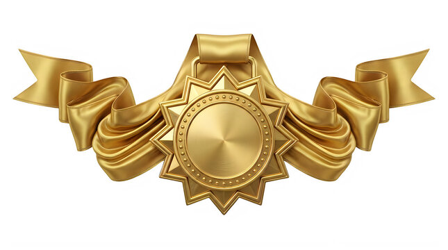 Golden medal with starburst design isolated on transparent background ribbon transparent background