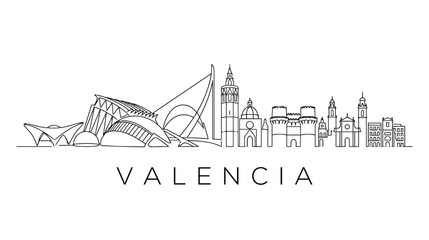 Obraz premium Valencia Cityscape Outline - Modern and Historic Architecture Monochrome