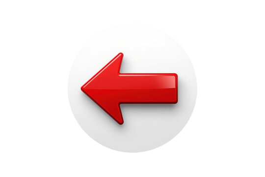 Glossy red left arrow button isolated on transparent background