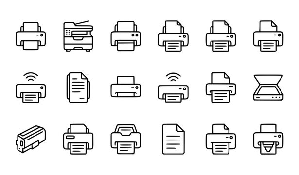 Minimalist Printer Line Art Icon Office Document Vector Collection