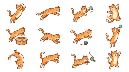 Playful ginger cat in various animated poses.