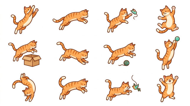 Playful ginger cat in various animated poses.