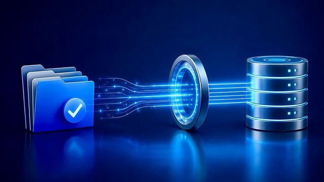 3D Secure Data Migration Concept Folder Files Transferring Through Portal To Database Server
