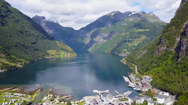 Geiranger at Geirangerfjord aerial view, Norway