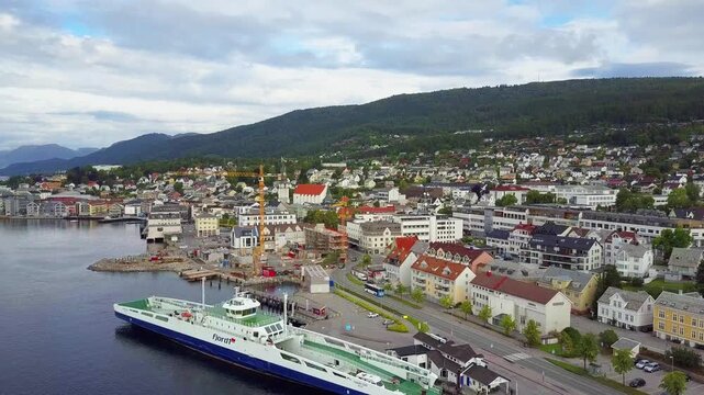 Molde town aerial panoramic view, Norway