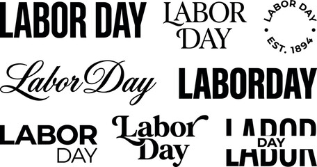Fototapeta premium Labor Day Typography Badges and Text Logo Collection Featuring Vintage Stamp Style Lettering Graphics for United States September Holiday Celebration Designs