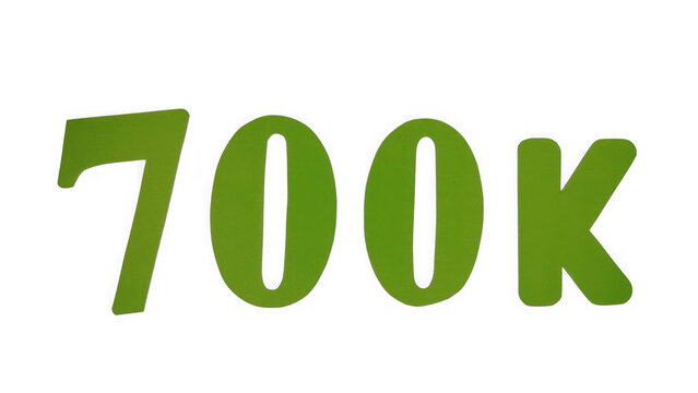 Green 700k text sign representing seven hundred thousand followers or milestone isolated on transparent background