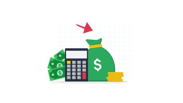 Animated Graphic Showing Financial Loss with Calculator and Money Bag 