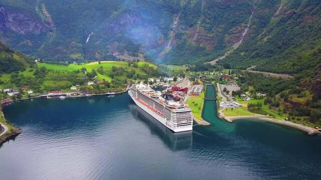 Flam aerial view, Sognefjord in Norway