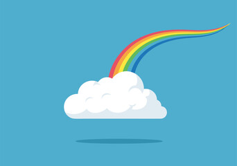 Obraz premium A vibrant and cheerful rainbow gracefully arches from a fluffy white cloud, a charming vector illustration design that captures the essence of nature and weather phenomena