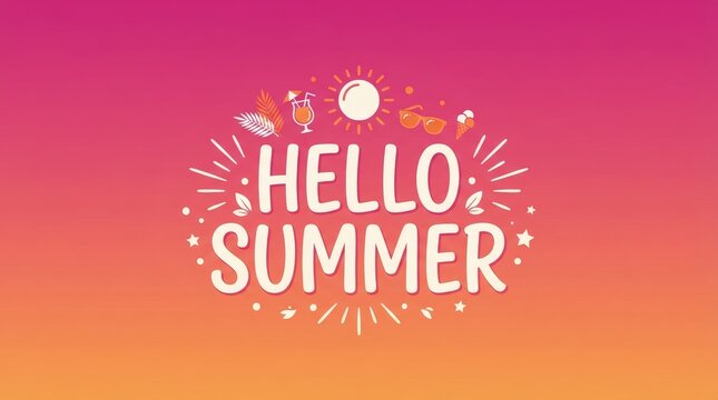 Vibrant Summer Celebration Greeting With Tropical Drinks Sun Ice Cream And Sunglasses Expressing Warm Season Joy And Vacation Vibes Welcoming The Hottest Time Of Year With Festive Decorations