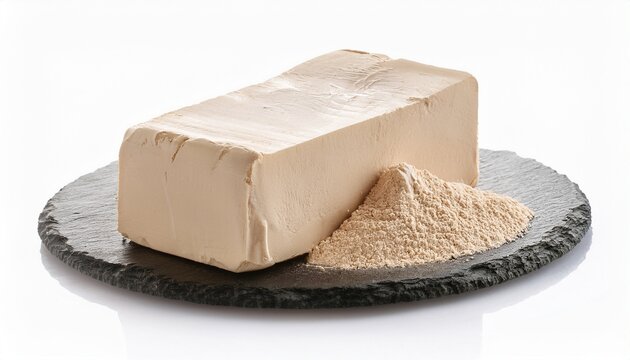 block of fresh yeast isolated on white white background
