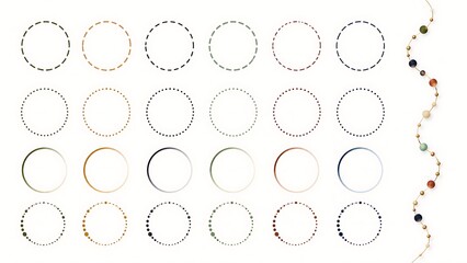 Obraz premium A clean vector collection demonstrating various dashed, dotted, and gradient circle stroke patterns alongside a singular wavy beaded line element.