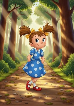 A sun-dappled path, a child's hopeful gaze, a forest adventure begins.