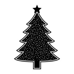 Fototapeta premium Black Christmas tree with star and snow dots flat design