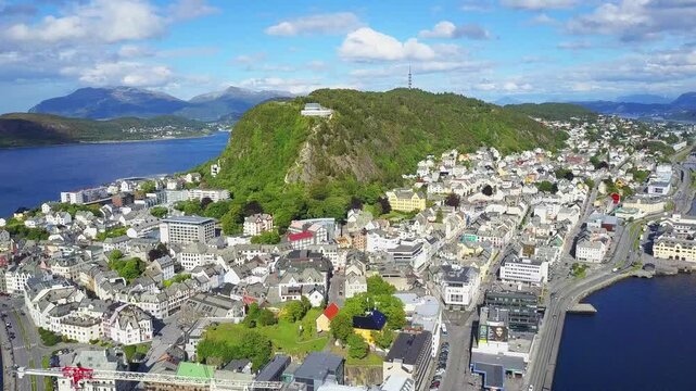 Alesund aerial panoramic view, Norway