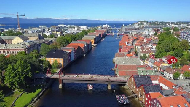 Colorful old houses aerial view, Trondheim