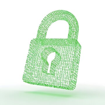 Glowing digital padlock made of binary code. Cyber security icon for data protection concepts.