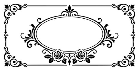 Oval floral frame cartouche with roses elegant vintage silhouette border © Tomas
