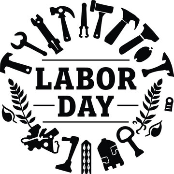 Labor Day Typography with Construction Tools Vector Illustration