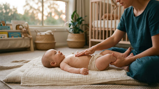 Baby massage therapy touch infant care home nursery mother baby massage wellness touch skin relaxation