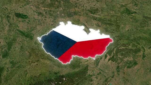 Czech Republic Map Highlight with Animated Flag Pin on World Satellite Map