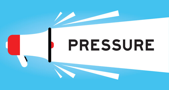 Color megaphone icon with word pressure in white banner on blue background