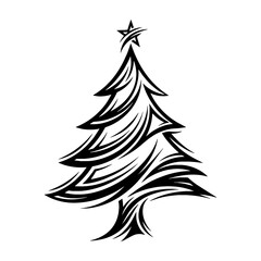 Obraz premium Stylized Christmas Tree Vector Illustration Black and White