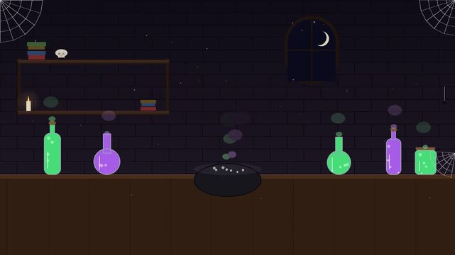 Dark Wizard's Laboratory - Flat Design Fantasy Motion Background (Seamless Loop)