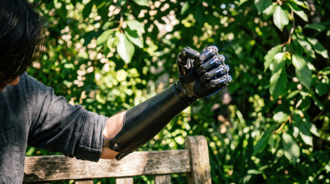 Prosthetic limb robotic arm bionic arm carbon fiber mechanical hand prosthesis limb control outdoor portrait rehabilitation medical technology
