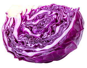 Obraz premium A vibrant cross-section slice of fresh raw purple red cabbage revealing intricate natural labyrinth patterns