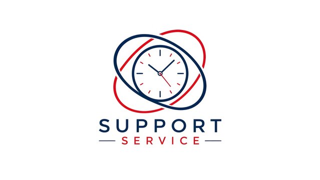 Support Service Logo Featuring a Clock Symbol Surrounded by Dynamic Abstract Ellipse Lines
