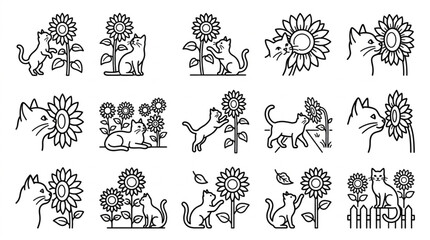 Black and white sunflower and animal line art collection. © kam