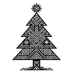Fototapeta premium Tribal Pattern Christmas Tree Vector Illustration