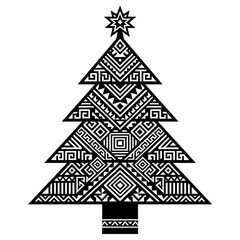 Fototapeta premium Black and White Tribal Pattern Christmas Tree Vector